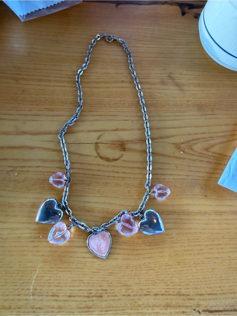 Silver Heart Charm Necklace with Pink heart Accents